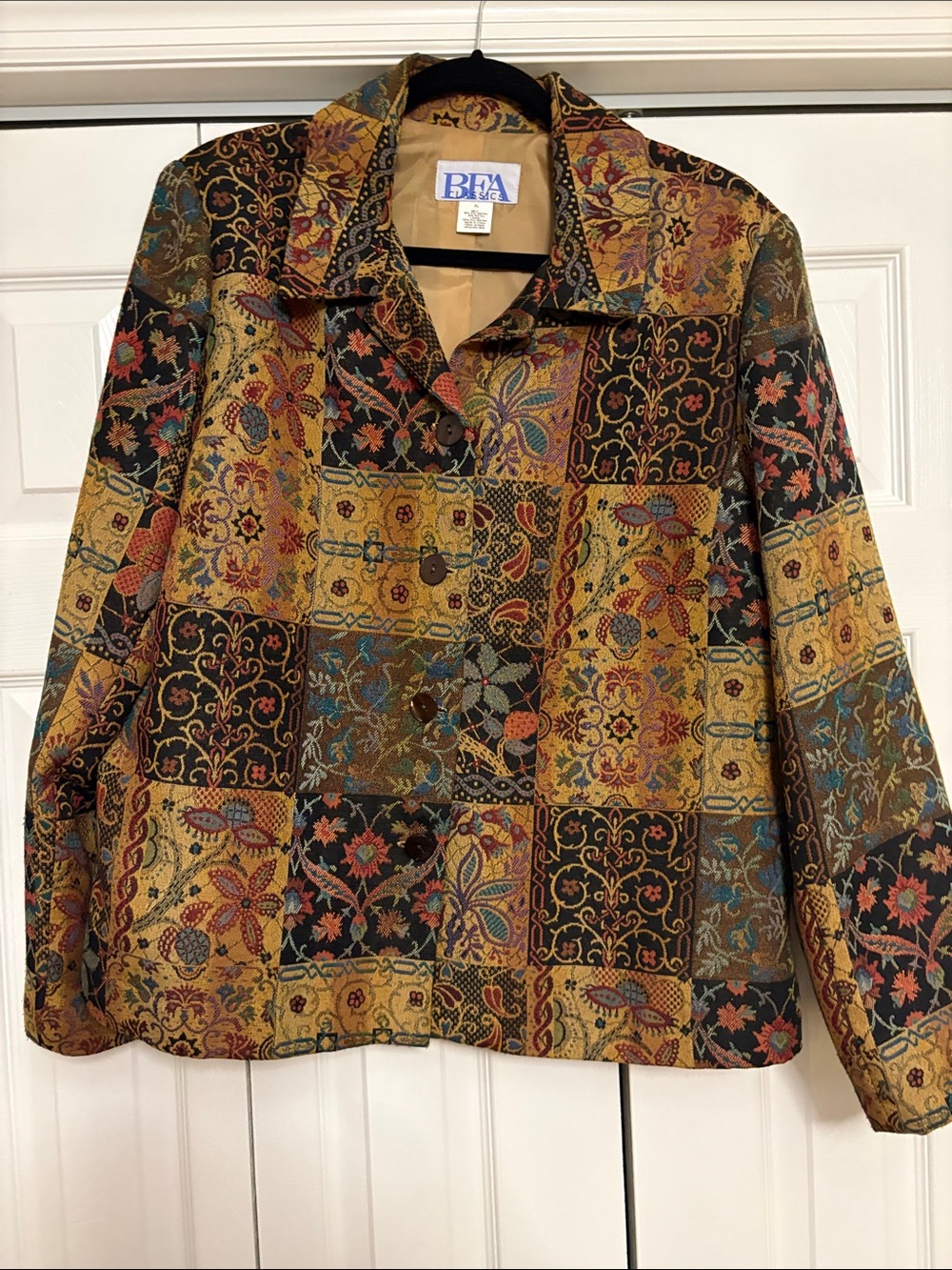 BFA Women's Patchwork Floral Blazer in Gold, Black and Teal